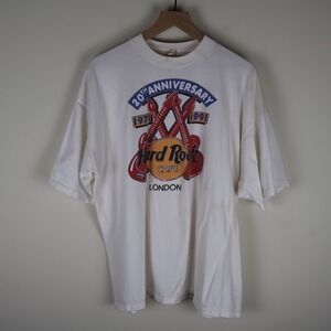 Vintage 1991 Hard Rock Cafe London 20th Anniversary Shirt White XL 24x28